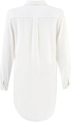 Women's Ecru Button Down Dress Shirt – Wrinkle-Free Long Sleeve Solid Work Blouse, Soft Viscose Office & Casual Top