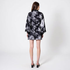 Women's Short Satin Robe with Lace Trim – Lightweight Kimono Sleepwear Dressing Gown