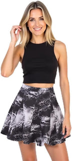 Women's High Waisted Pleated Tennis Skirt – A-Line Skater Mini Skirt with Built-in Shorts, Gray Watermark Print