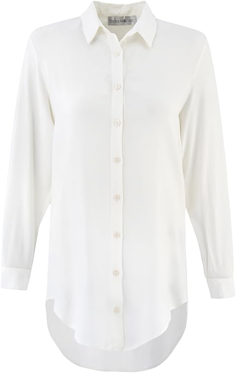 Women's Ecru Button Down Dress Shirt – Wrinkle-Free Long Sleeve Solid Work Blouse, Soft Viscose Office & Casual Top
