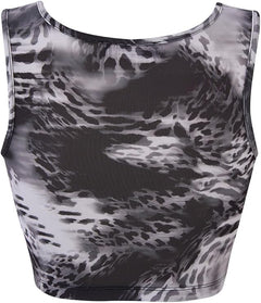 Women's Crop Tank Top – Double Lined Scuba U-Neck Sleeveless Shirt, Gray Watermark Print, Workout & Casual Going Out Top