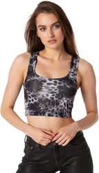 Women's Crop Tank Top – Double Lined Scuba U-Neck Sleeveless Shirt, Gray Watermark Print, Workout & Casual Going Out Top