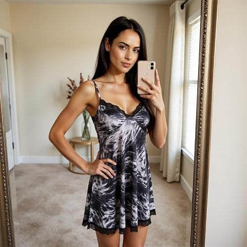 Women's Sexy Lace Chemise Nightgown V-Neck Babydoll Sleepwear Modal Lounge Dress - Elegant Sleepwear for Women
