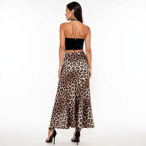 Women's Leopard Print Midi Skirt – High Waist A-Line Flowy Skirt – Soft Viscose Fabric – Lightweight Casual Skirt for All Seasons