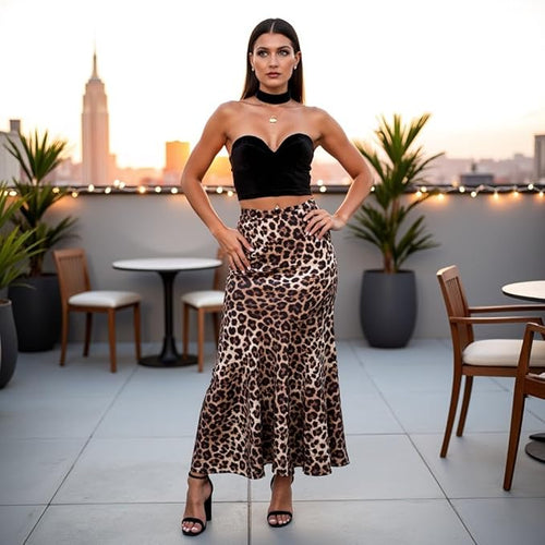 Women's Leopard Print Midi Skirt – High Waist A-Line Flowy Skirt – Soft Viscose Fabric – Lightweight Casual Skirt for All Seasons