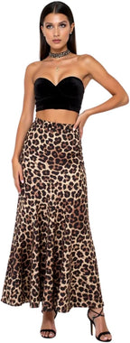 Women's Leopard Print Midi Skirt – High Waist A-Line Flowy Skirt – Soft Viscose Fabric – Lightweight Casual Skirt for All Seasons