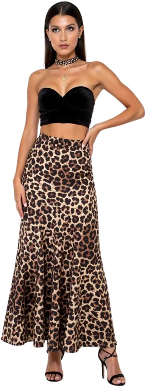 Women's Leopard Print Midi Skirt – High Waist A-Line Flowy Skirt – Soft Viscose Fabric – Lightweight Casual Skirt for All Seasons