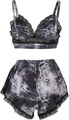 Women's 2 Piece Tie-Dye Velvet Loungewear Set - Soft Sleepwear Bralette and Shorts, Gray Watermark