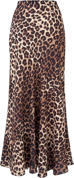 Women's Leopard Print Midi Skirt – High Waist A-Line Flowy Skirt – Soft Viscose Fabric – Lightweight Casual Skirt for All Seasons