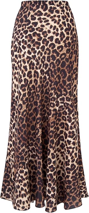 Women's Leopard Print Midi Skirt – High Waist A-Line Flowy Skirt – Soft Viscose Fabric – Lightweight Casual Skirt for All Seasons