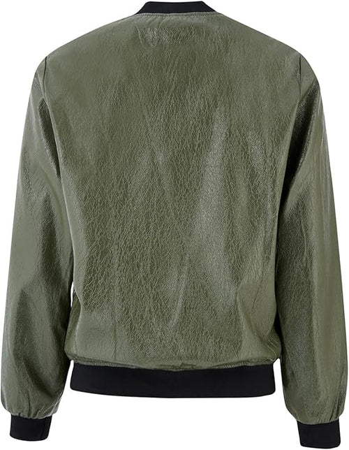 Women's Khaki Full Zip Padded Bomber Jacket – Lightweight Windproof Casual Outerwear with Ribbed Hem & Stand Collar