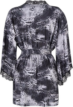 Women's Short Satin Robe with Lace Trim – Lightweight Kimono Sleepwear Dressing Gown