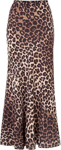 Women's Leopard Print Midi Skirt – High Waist A-Line Flowy Skirt – Soft Viscose Fabric – Lightweight Casual Skirt for All Seasons
