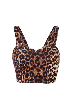 Women's Leopard Print Crop Top – Double Lined Sleeveless Scuba Tank, U-Neck Workout & Casual Going Out Shirt