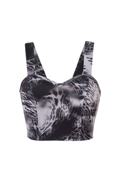Women's Gray Watermark Crop Top – Double Lined Sleeveless Scuba Tank, U-Neck Workout & Casual Going Out Shirt