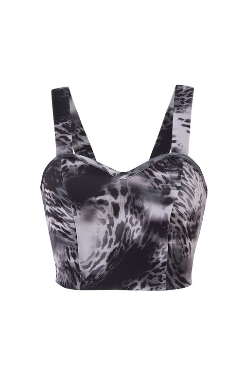 Women's Gray Watermark Crop Top – Double Lined Sleeveless Scuba Tank, U-Neck Workout & Casual Going Out Shirt