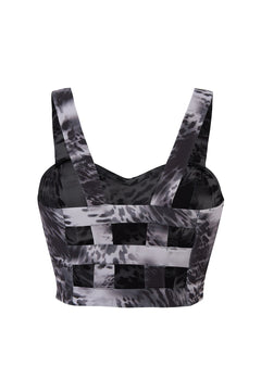 Women's Gray Watermark Crop Top – Double Lined Sleeveless Scuba Tank, U-Neck Workout & Casual Going Out Shirt