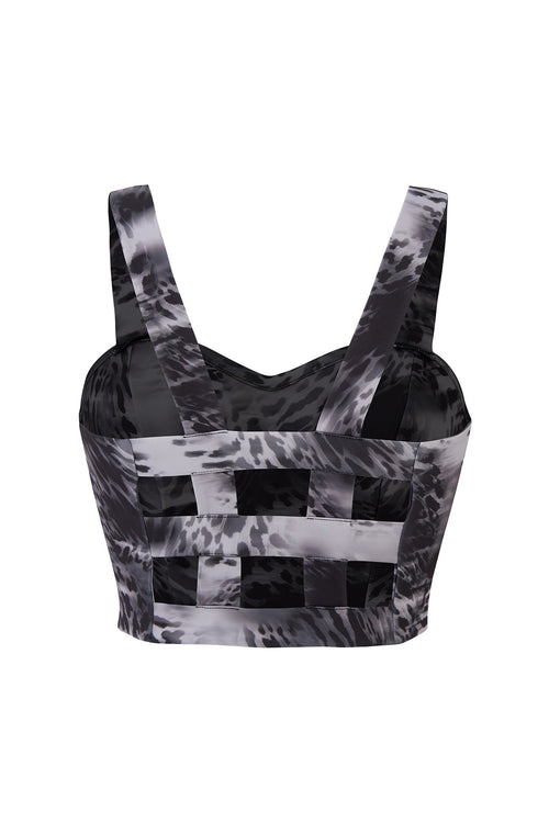Women's Gray Watermark Crop Top – Double Lined Sleeveless Scuba Tank, U-Neck Workout & Casual Going Out Shirt