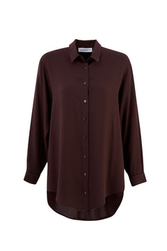 Women's Brown Button Down Dress Shirt – Wrinkle-Free Long Sleeve Solid Work Blouse, Soft Viscose Office & Casual Top
