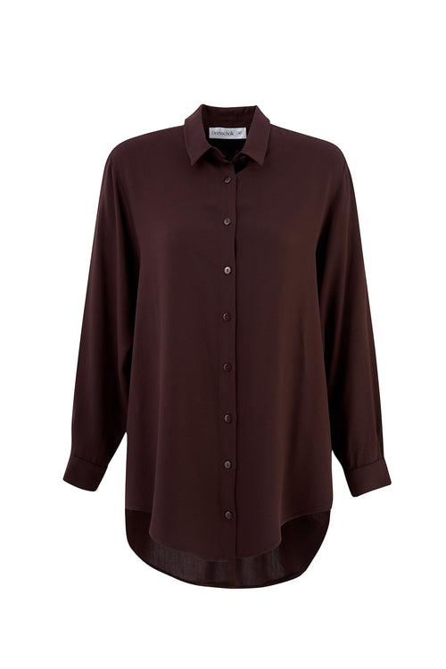 Women's Brown Button Down Dress Shirt – Wrinkle-Free Long Sleeve Solid Work Blouse, Soft Viscose Office & Casual Top