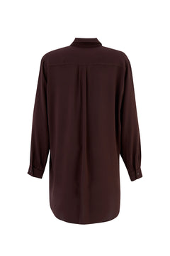 Women's Brown Button Down Dress Shirt – Wrinkle-Free Long Sleeve Solid Work Blouse, Soft Viscose Office & Casual Top